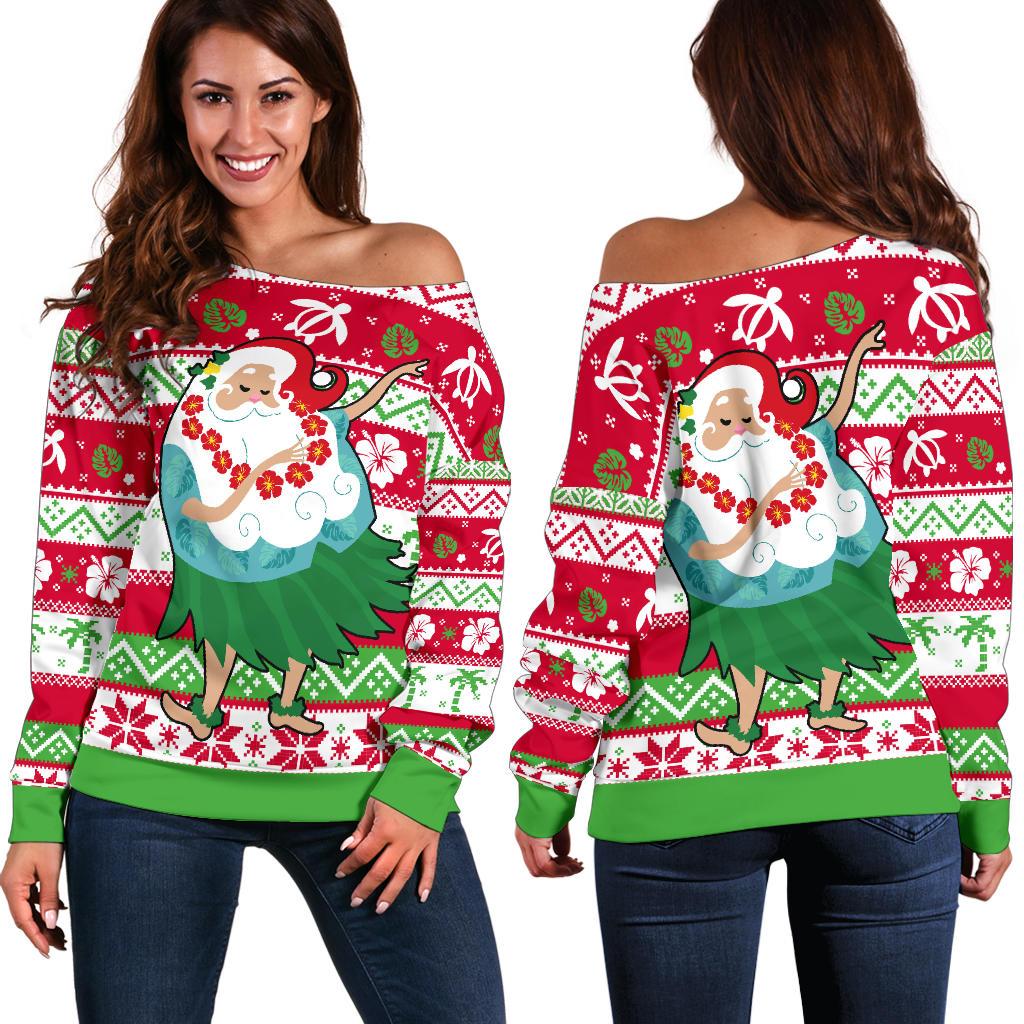 Polynesian Hawaii Christmas Off Shoulder Sweatshirt - Santa Dancing Red - Polynesian Pride