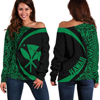 Kanaka Hawaii Map Green Polynesian Off Shoulder Sweater - Circle Style Green - Polynesian Pride