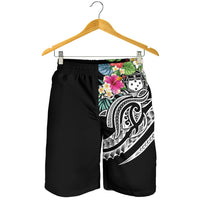 Polynesian Samoa Men's Shorts - Summer Plumeria (Black) - Polynesian Pride