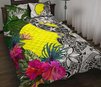 Palau Quilt Bed Set White - Turtle Plumeria Banana Leaf White - Polynesian Pride