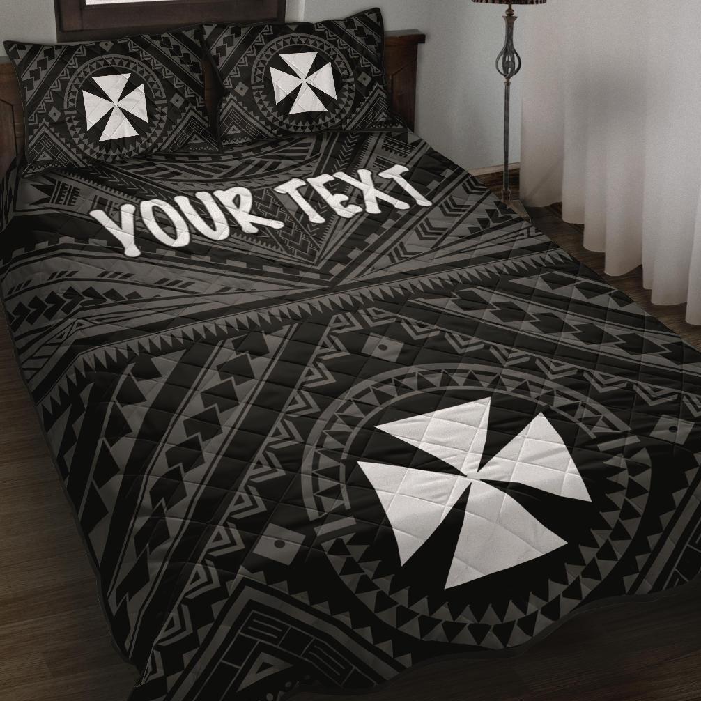 Wallis and Futuna Personalised Quilt Bed Sets - Wallis and Futuna Seal With Polynesian Tattoo Style Black - Polynesian Pride