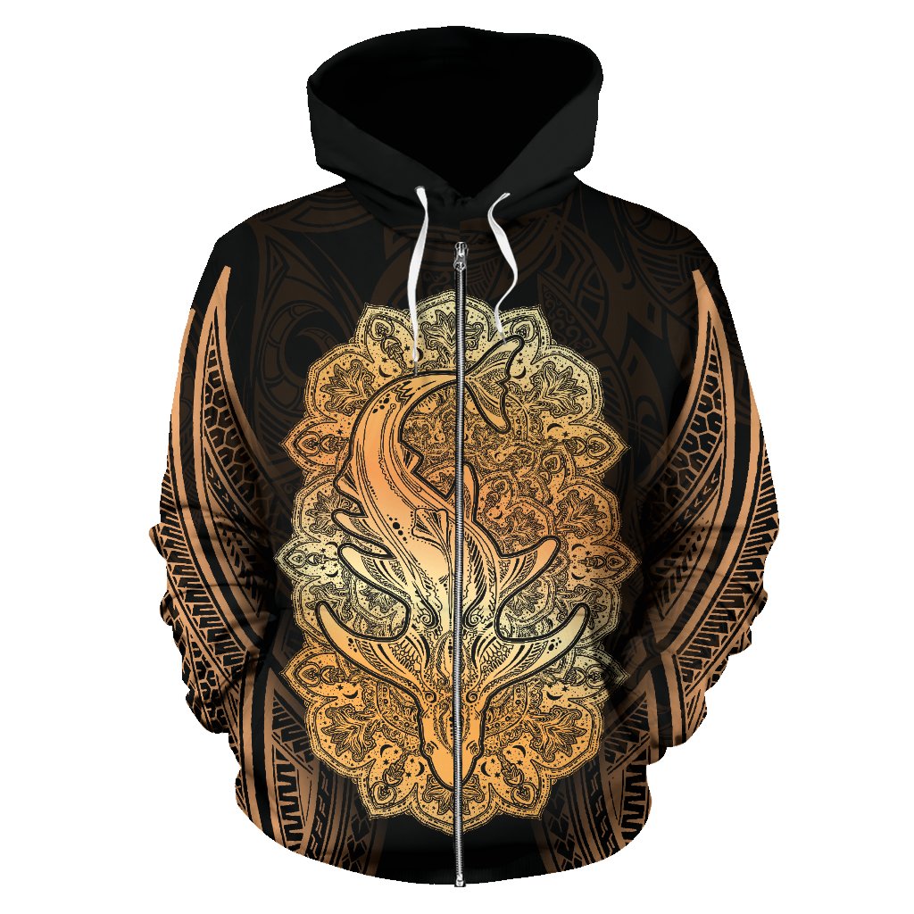 Wild Shark Polynesian Zip up Hoodie - Polynesian Pride