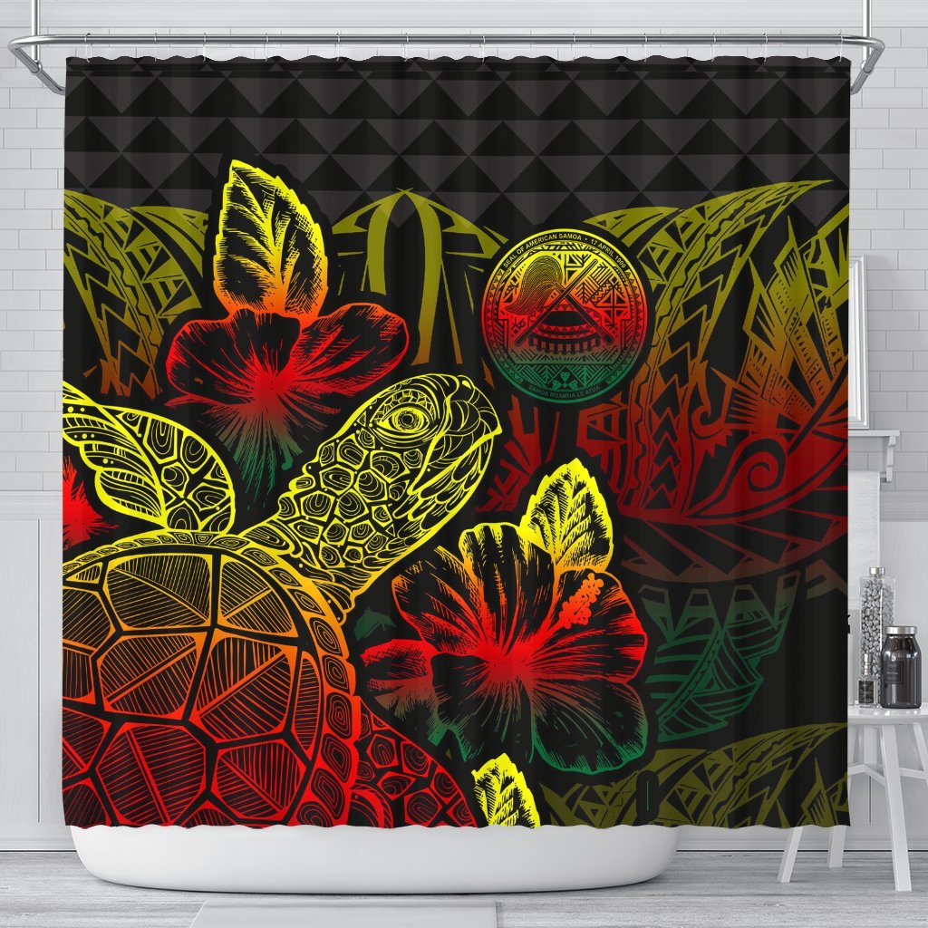 American Samoa Shower Curtain Turtle Hibiscus Reggae 177 x 172 (cm) Reggae - Polynesian Pride