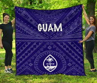 Guam Premium Quilt - Guam Seal With Polynesian Tattoo Style (Blue) - Polynesian Pride