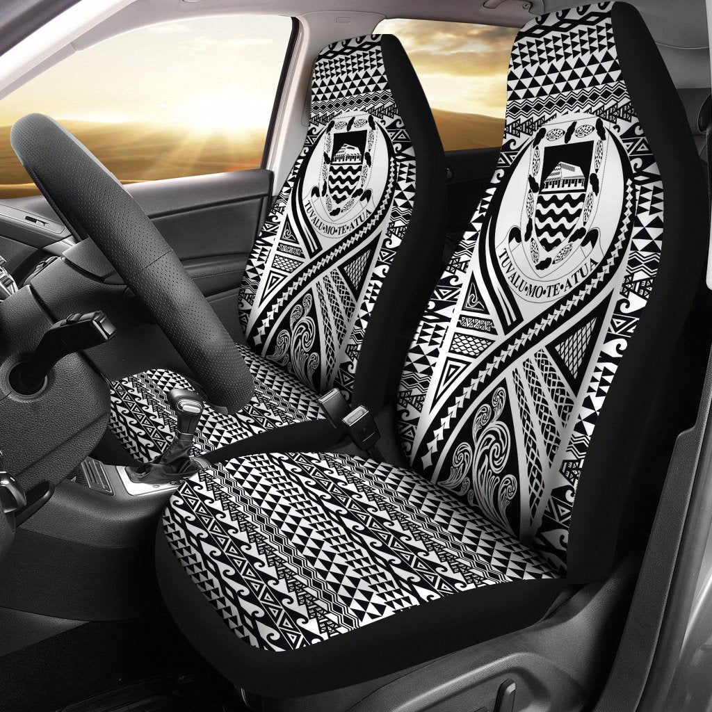 Tuvalu Car Seat Cover - Tuvalu Coat Of Arms Polynesian Tattoo Black Universal Fit Black - Polynesian Pride