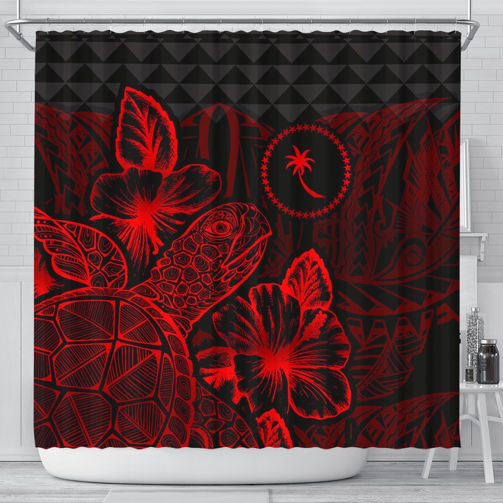 Chuuk Shower Curtain Turtle Hibiscus Red 177 x 172 (cm) Red - Polynesian Pride