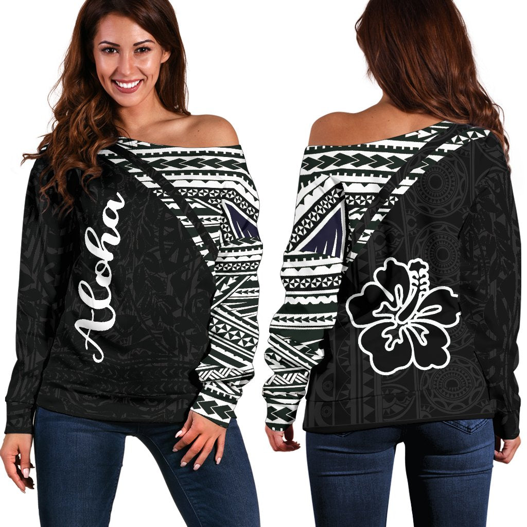 Hawaii Women's Off Shoulder Sweater - Curve Version Black - Polynesian Pride