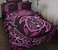 Personalized - Hawaii Map Turtles Hibiscus Quilt Bed Set - Pink - Polynesian Pride