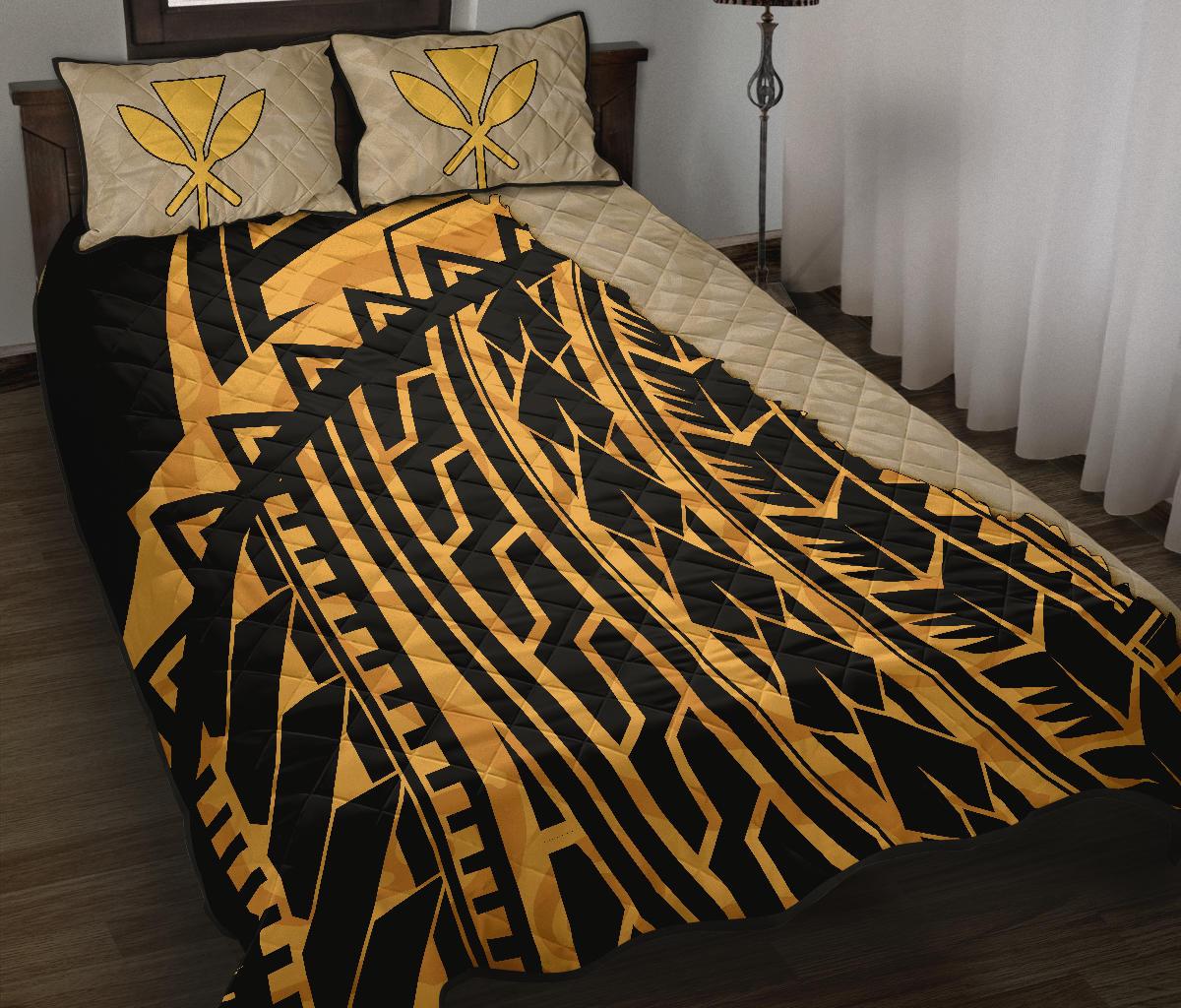 Hawaii Quilt Bed Set - Polynesian Wild Style Gold - Polynesian Pride