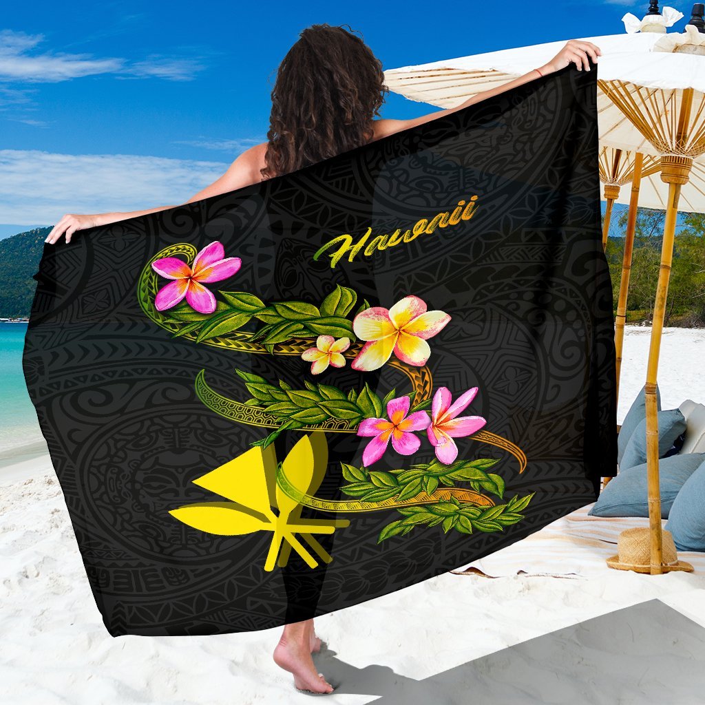 Hawaii Polynesian Sarong - Plumeria Tribal Women One Size Black - Polynesian Pride