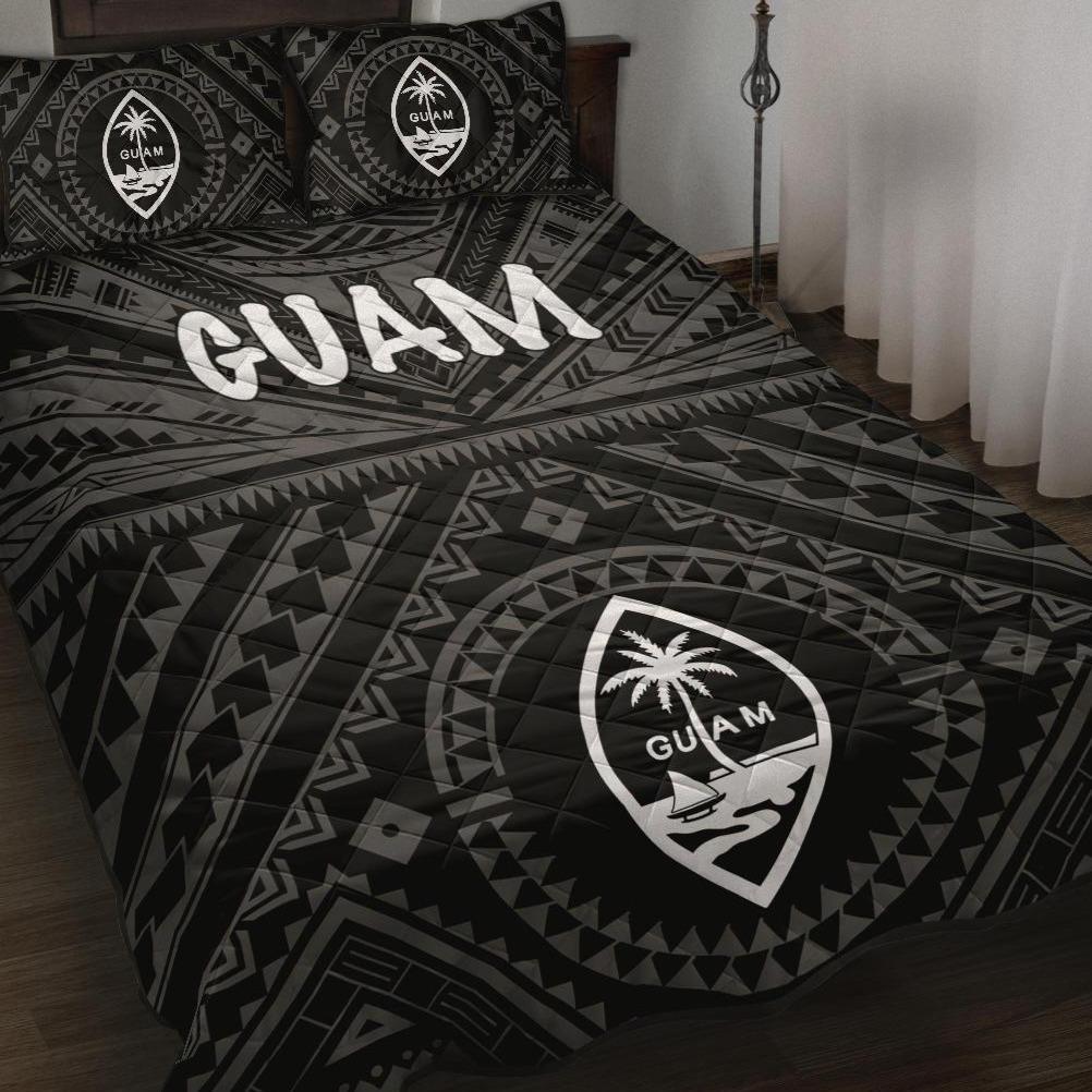 Guam Quilt Bed Set - Guam Seal With Polynesian Tattoo Style (Black) Black - Polynesian Pride