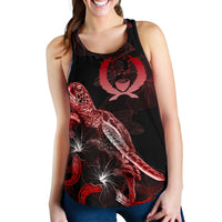 Pohnpei Polynesian Women Tank Top - Turtle With Blooming Hibiscus Red - Polynesian Pride
