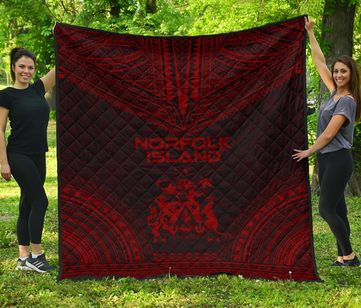 Norfolk Island Premium Quilt - Norfolk Island Coat Of Arms Polynesian Chief Red Version Red - Polynesian Pride