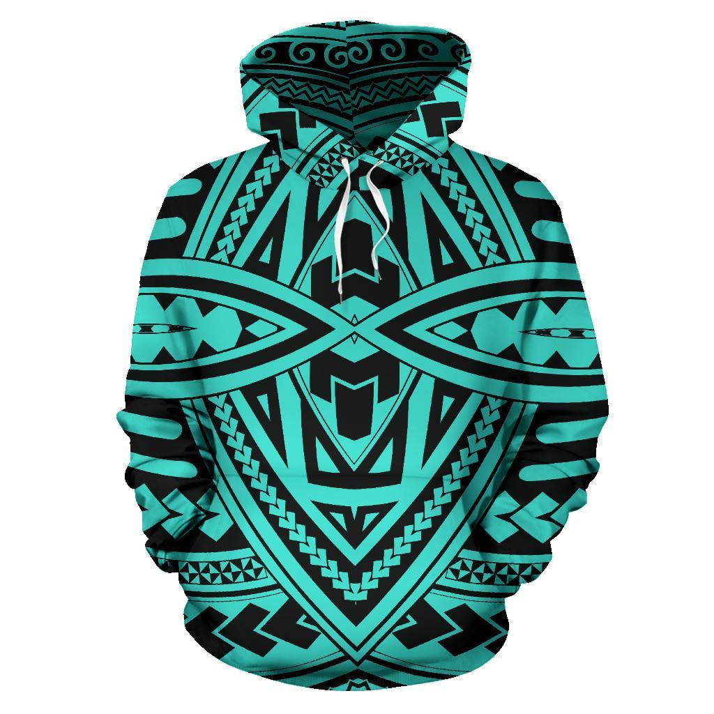 Hawaii Hoodie Polynesian Seamless Turquoise Pullover Unisex Art - Polynesian Pride