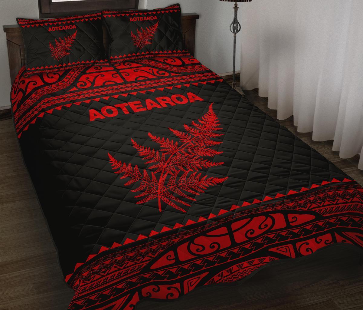 Aotearoa New Zealand Maori Quilt Bed Set Silver Fern Red Red - Polynesian Pride