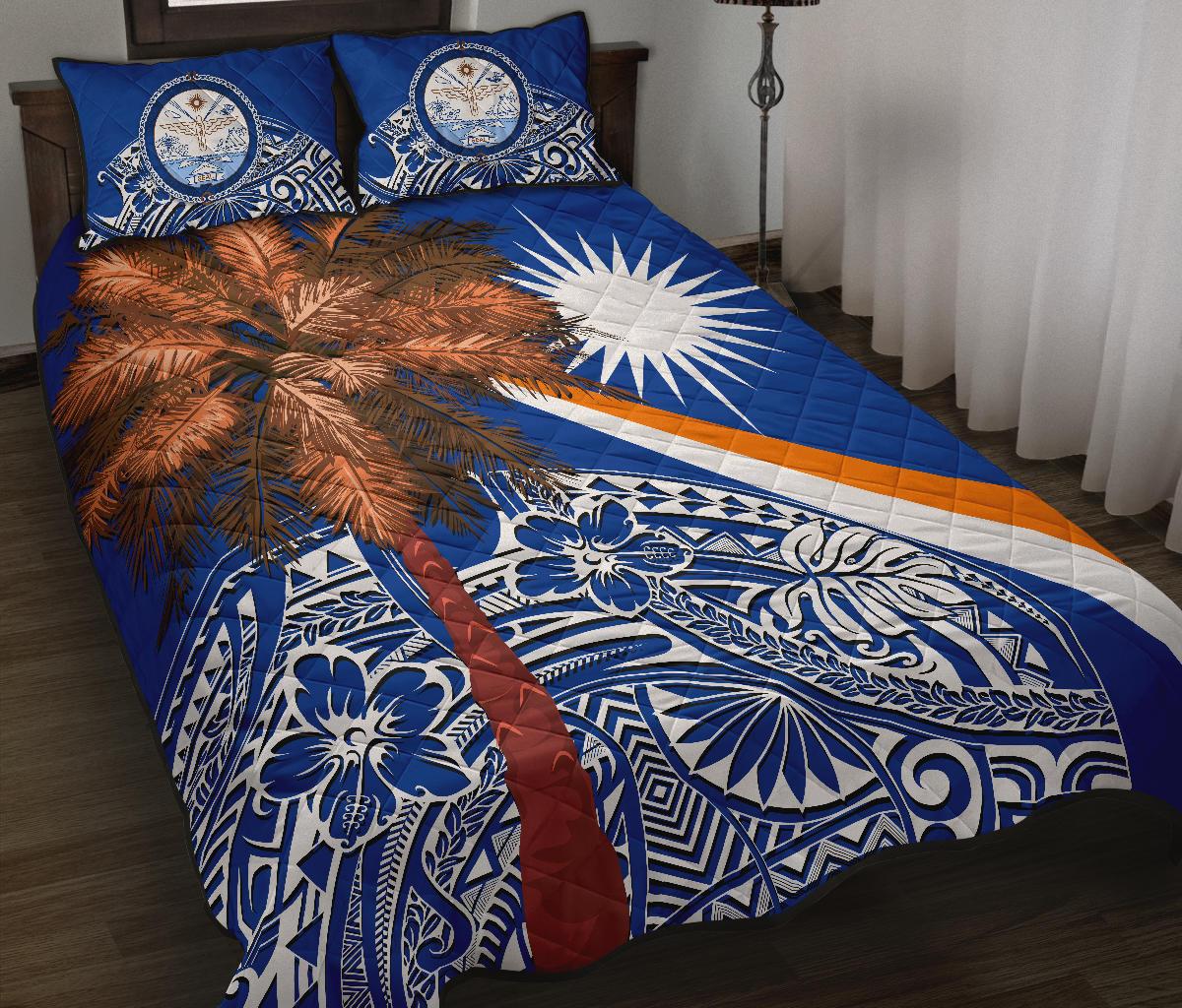 Marshall Islands Polynesian Quilt Bed Set - Palm Tree Blue - Polynesian Pride