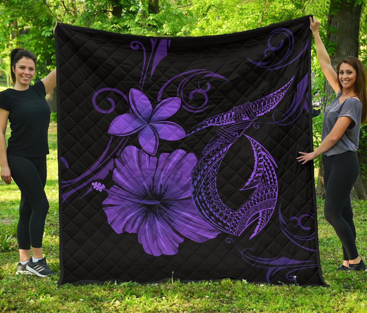 Hawaii Fish Hook Hibiscus Premium Quilt Purple Purple - Polynesian Pride