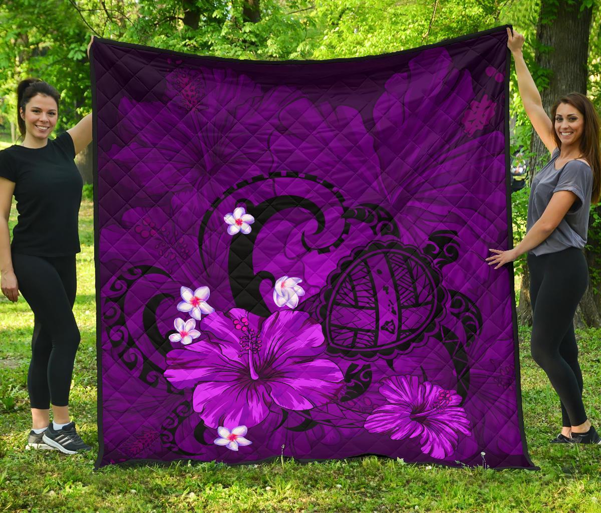 Hawaii Turtle Poly Tribal Purple Premium Quilt Purple - Polynesian Pride