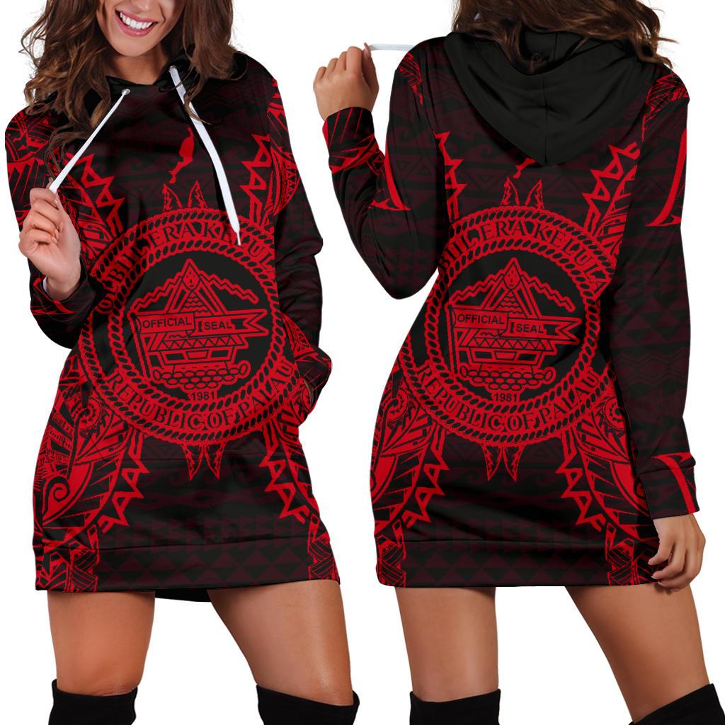 Palau Polynesian Hoodie Dress Map Red Red - Polynesian Pride