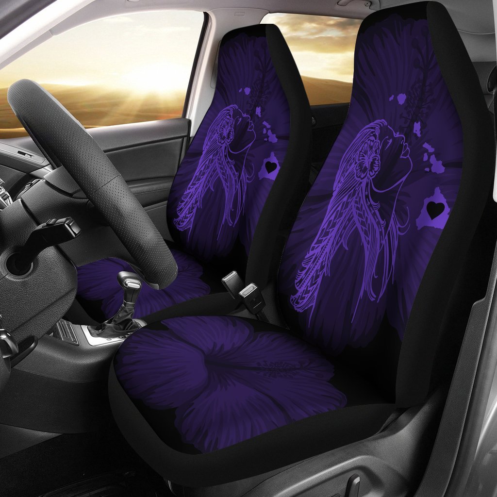 Hawaii Car Seat Covers - Hawaii Hula Girl Hibiscus Map Purple - Polynesian Pride