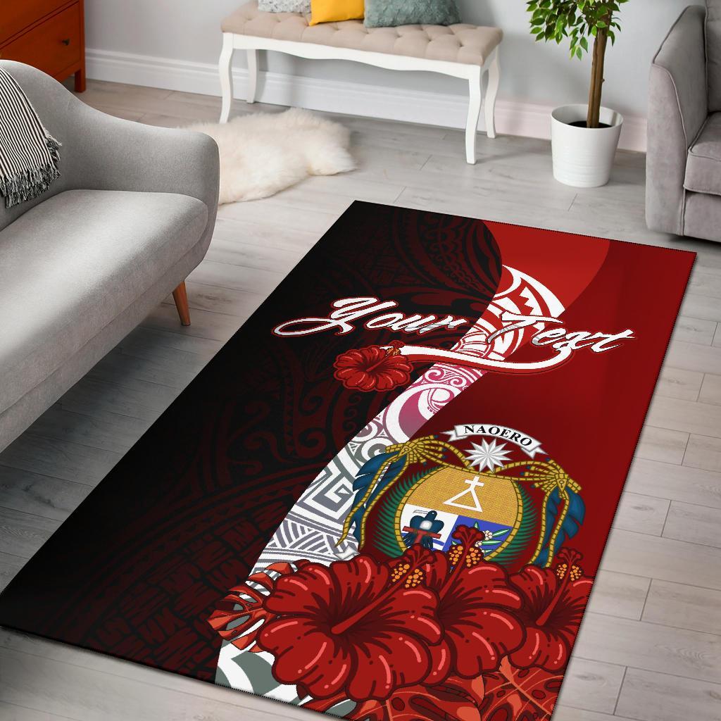 Nauru Polynesian Custom Personalised Area Rug - Coat Of Arm With Hibiscus Red - Polynesian Pride