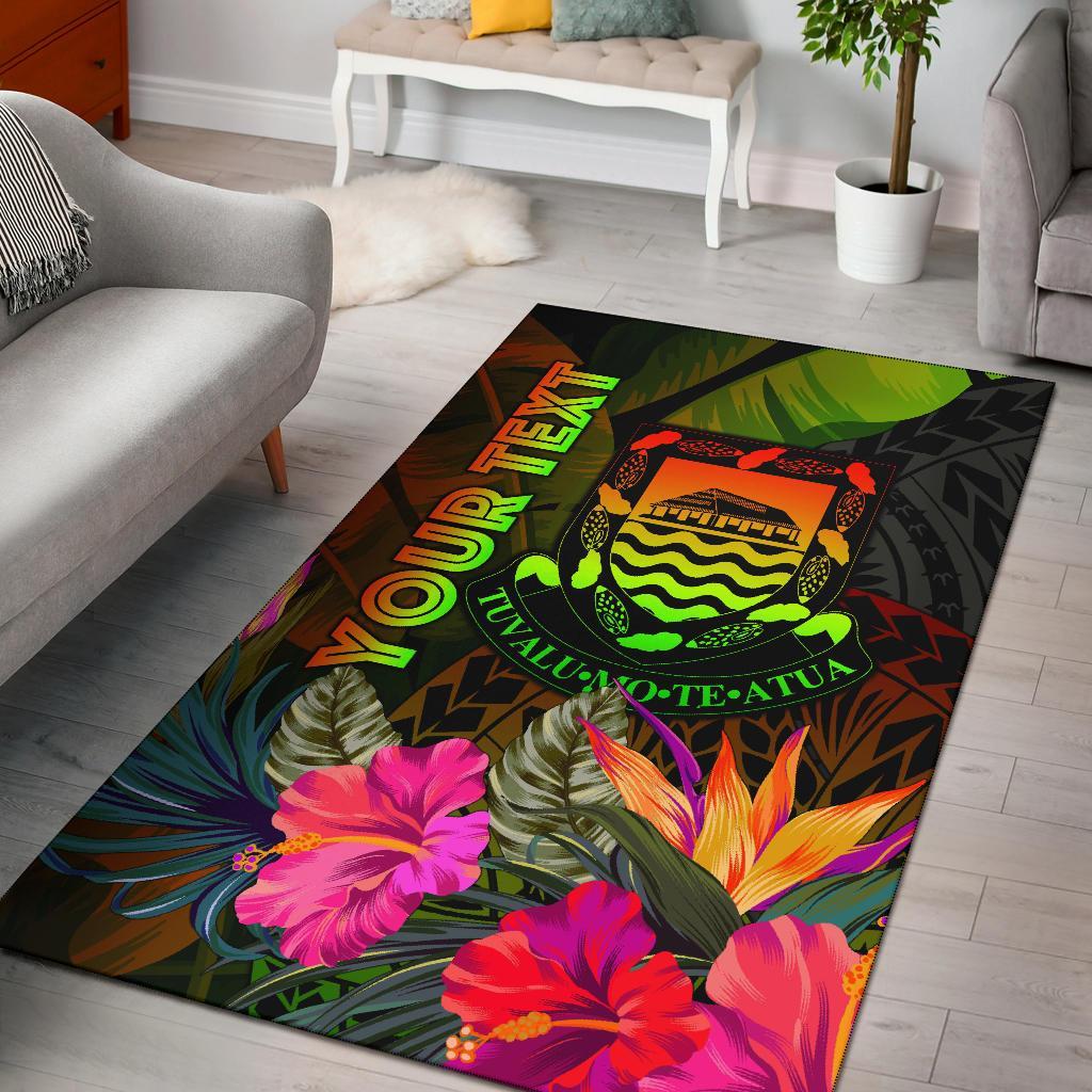 Tuvalu Polynesian Personalised Area Rug - Hibiscus and Banana Leaves Reggae - Polynesian Pride