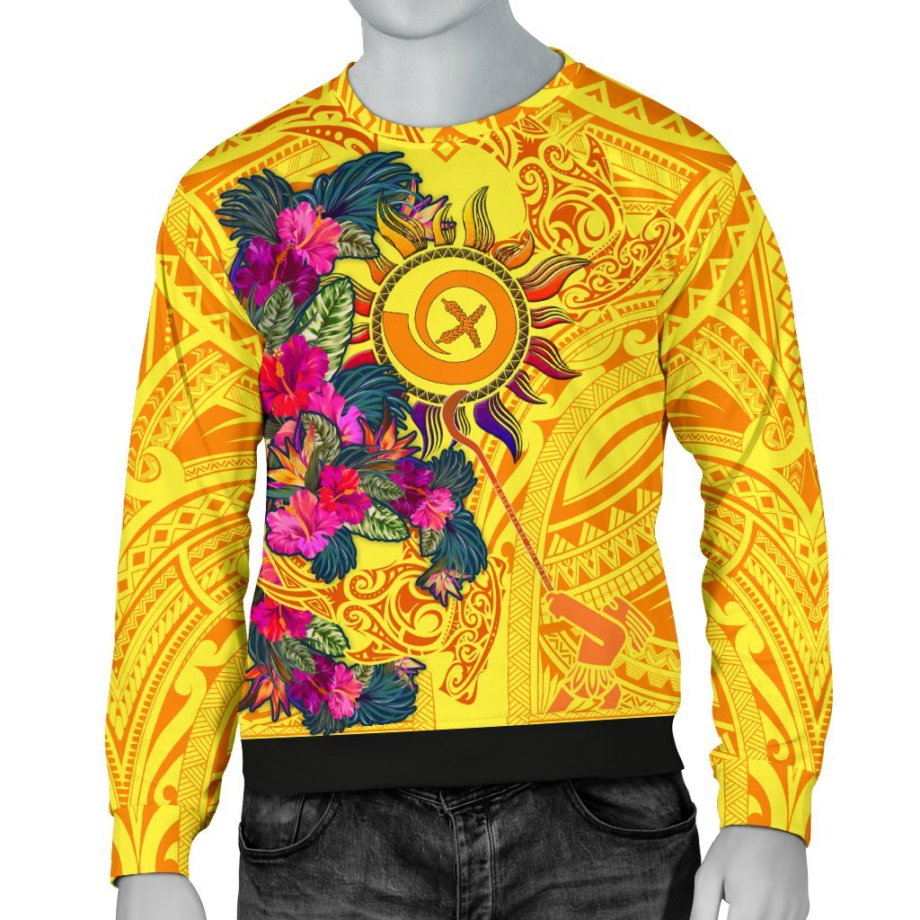 Polynesian Men's Sweaters - Vanuatu Symbols With Hibiscus Unisex Yellow - Polynesian Pride
