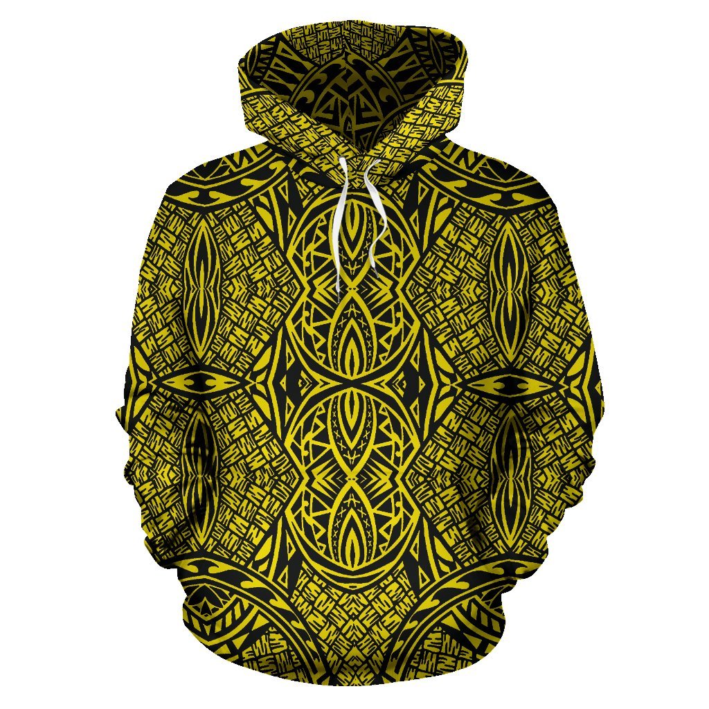 Hawaii Hoodie Polynesian Lauhala Mix Yellow Pullover Unisex Art - Polynesian Pride