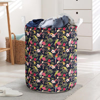 Tropical Hibiscus, Strelitzia Palm Leaves Hawaii Laundry Basket Laundry Basket One Size Black - Polynesian Pride