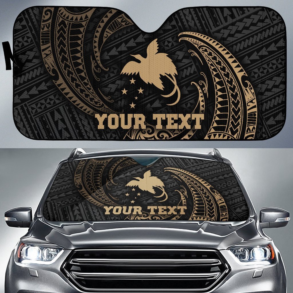Polynesian Papua New Guinea Custom Personalised Sun Shades - Gold Tribal Wave Auto Sun Shade Universal Fit Gold - Polynesian Pride