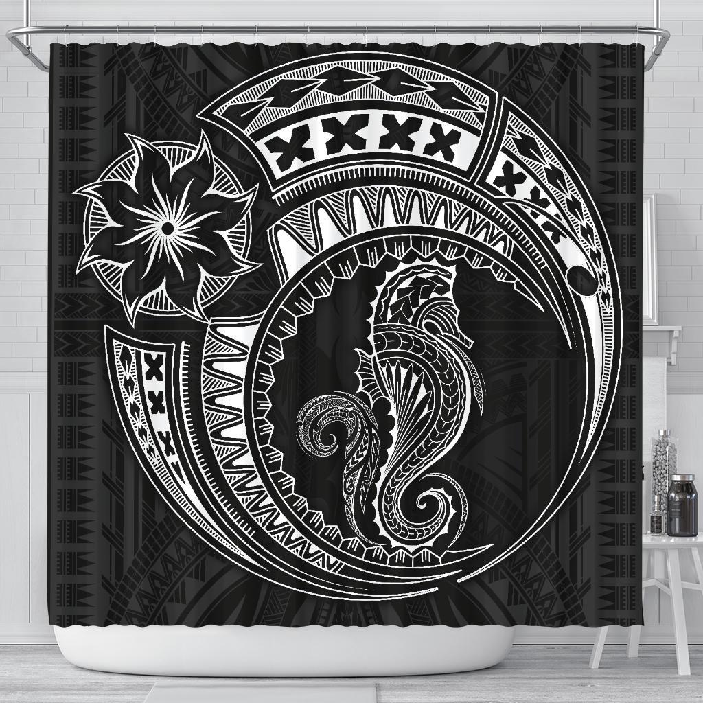 Seahorse Polynesian Shower Curtain - Polynesian Tattoo Black 177 x 172 (cm) Black - Polynesian Pride