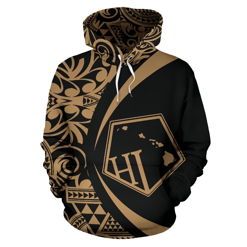 Hawaii Polynesian Tribal Hoodie Circle Style Golden Color 2.0 - Polynesian Pride