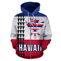 Hawaii Flag Polynesian Zip up Hoodie Line Style - Polynesian Pride
