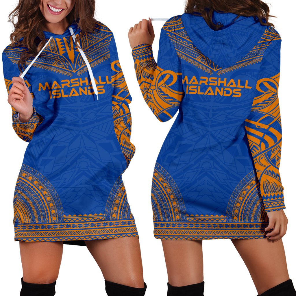 Marshall Islands Women's Hoodie Dress - Polynesian Flag Chief Blue - Polynesian Pride