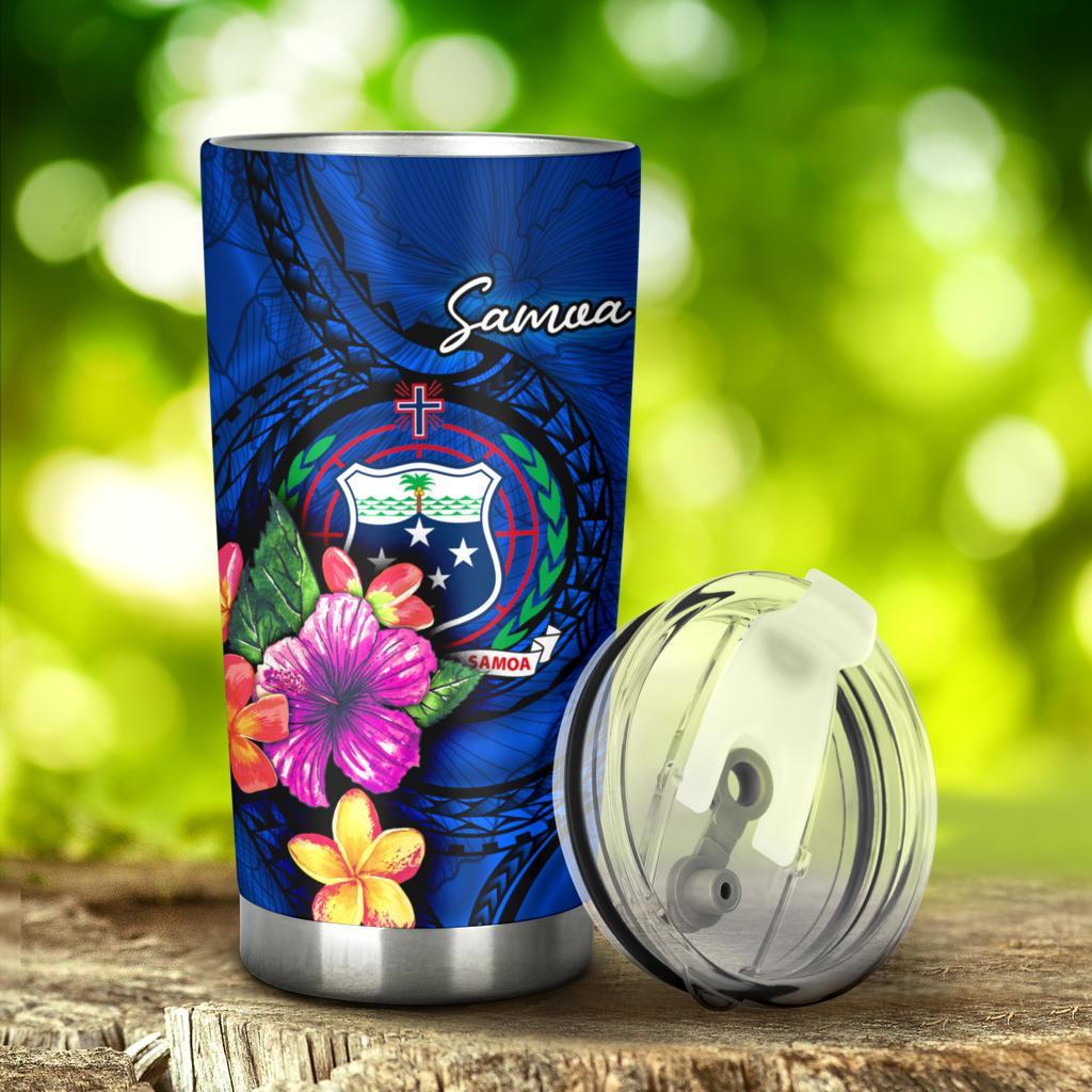 Samoa Polynesian Tumbler - Floral With Seal Blue - Polynesian Pride