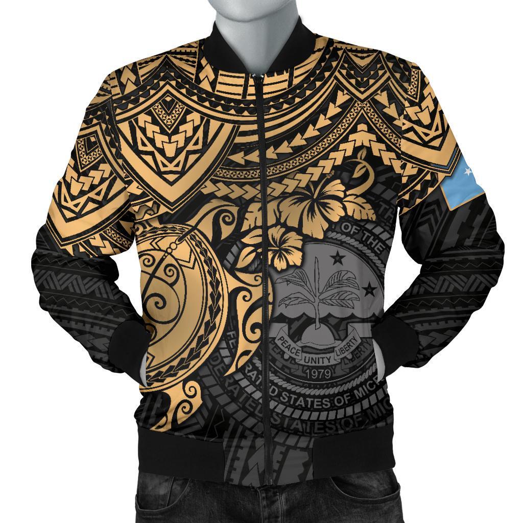 Federated States Of Micronesia Bomber Jacket (Men) - Golden Turtle Black - Polynesian Pride