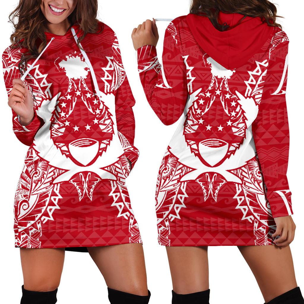 Pohnpei Polynesian Hoodie Dress Map Red White Red - Polynesian Pride