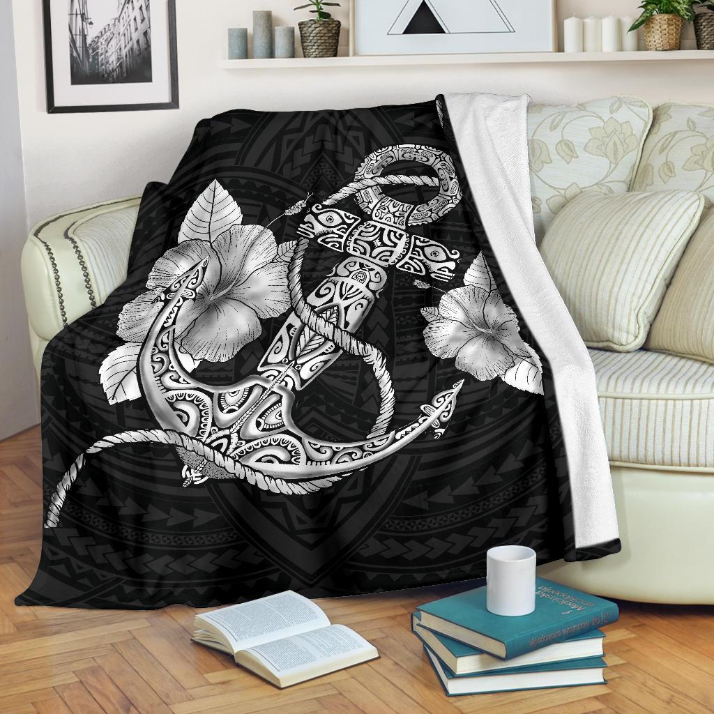 Anchor White Poly Tribal Premium Blanket White - Polynesian Pride