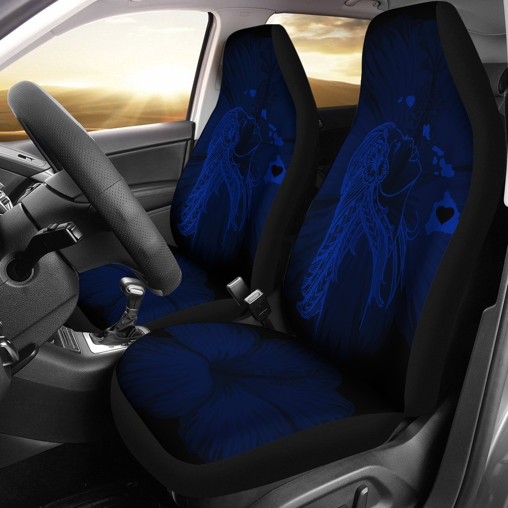 Hawaii Car Seat Covers - Hawaii Hula Girl Hibiscus Map Blue - Polynesian Pride