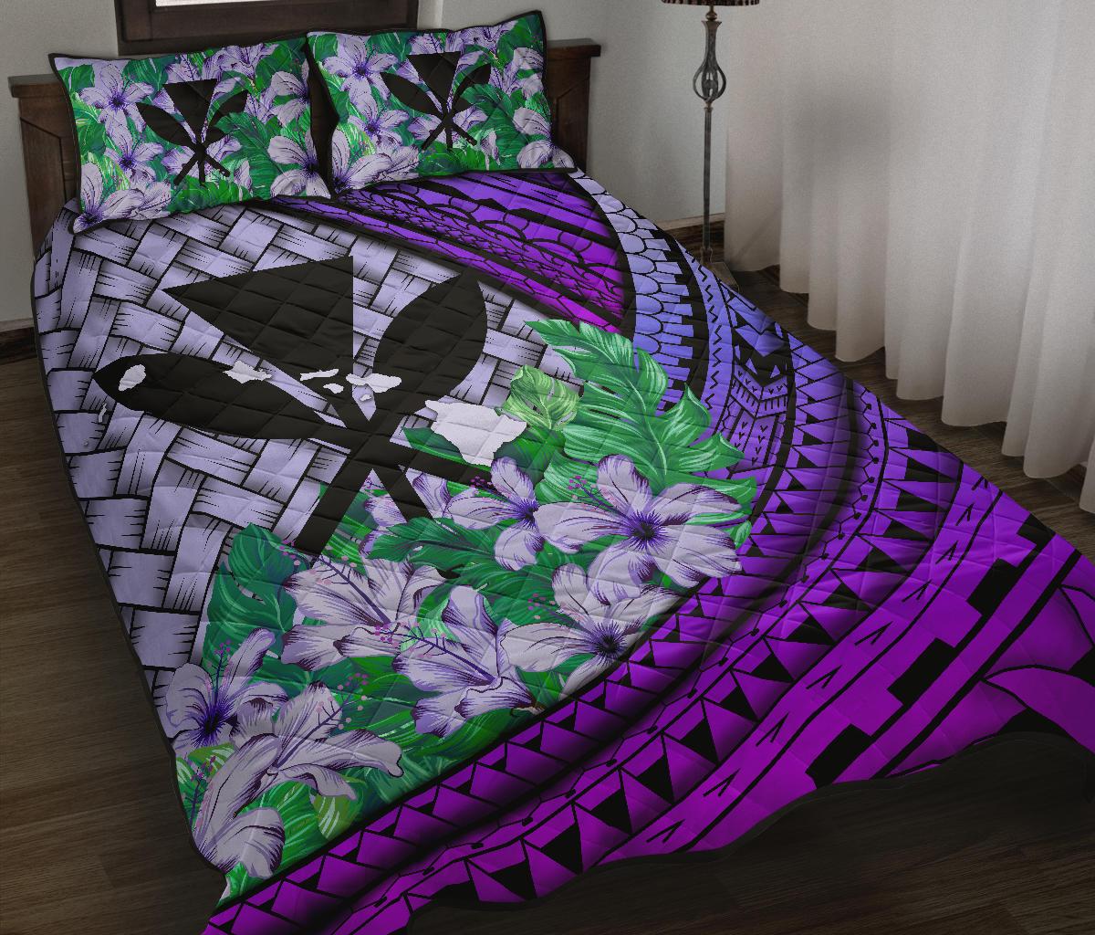Kanaka Maoli (Hawaiian) - Quilt Bed Set Lauhala Polynesian Hibiscus Purple - Polynesian Pride