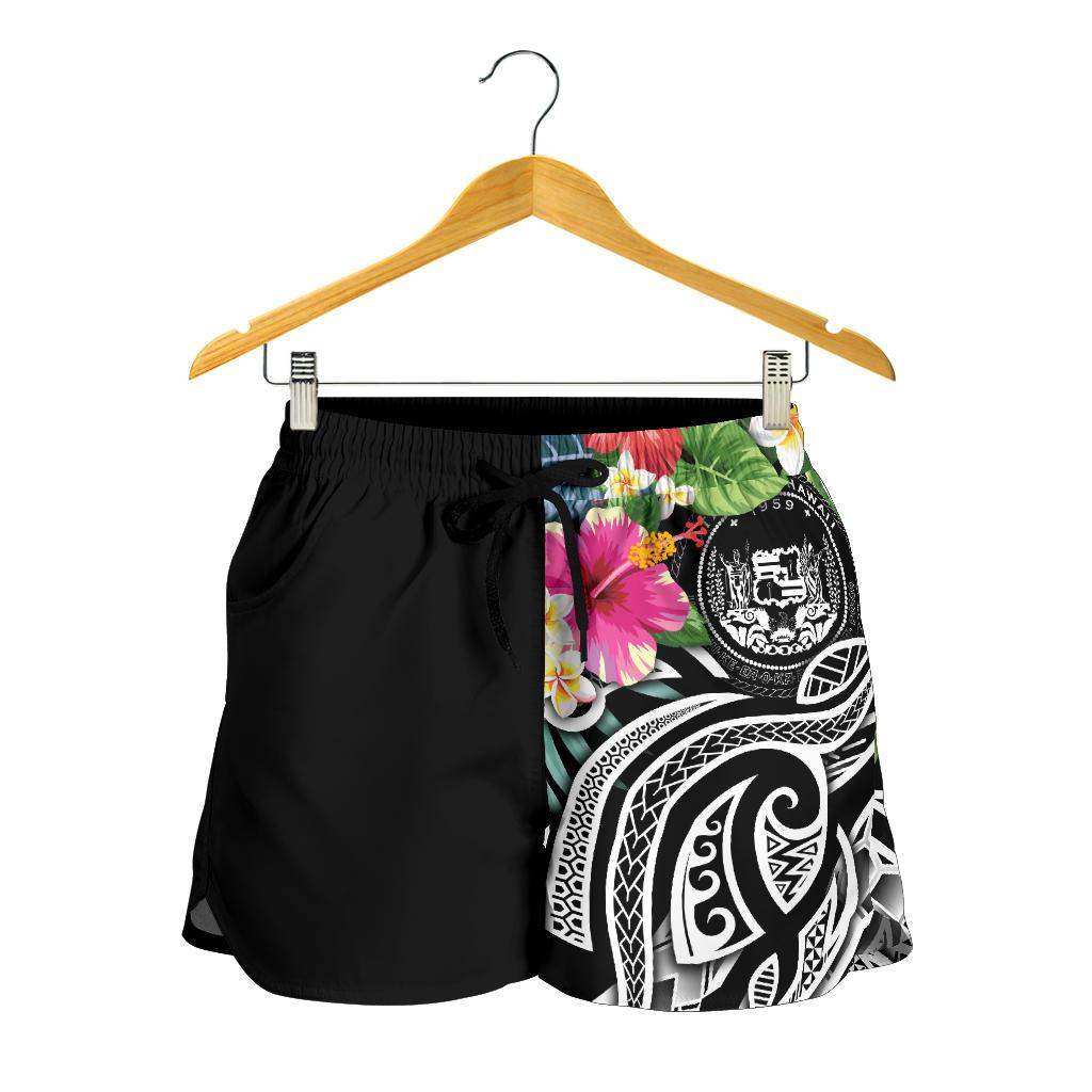 Polynesian Hawaii Women's Shorts - Summer Plumeria (Black) - Polynesian Pride