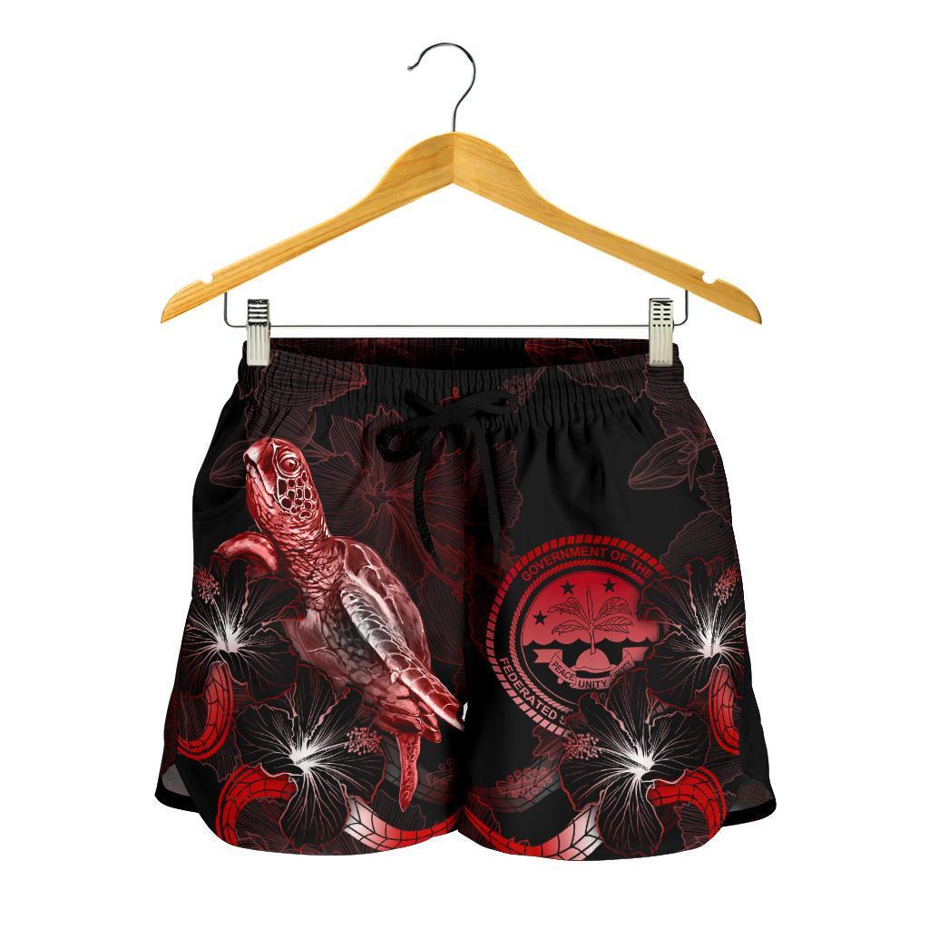 Federated States of Micronesia Polynesian Women's Shorts - Turtle With Blooming Hibiscus Red - Polynesian Pride