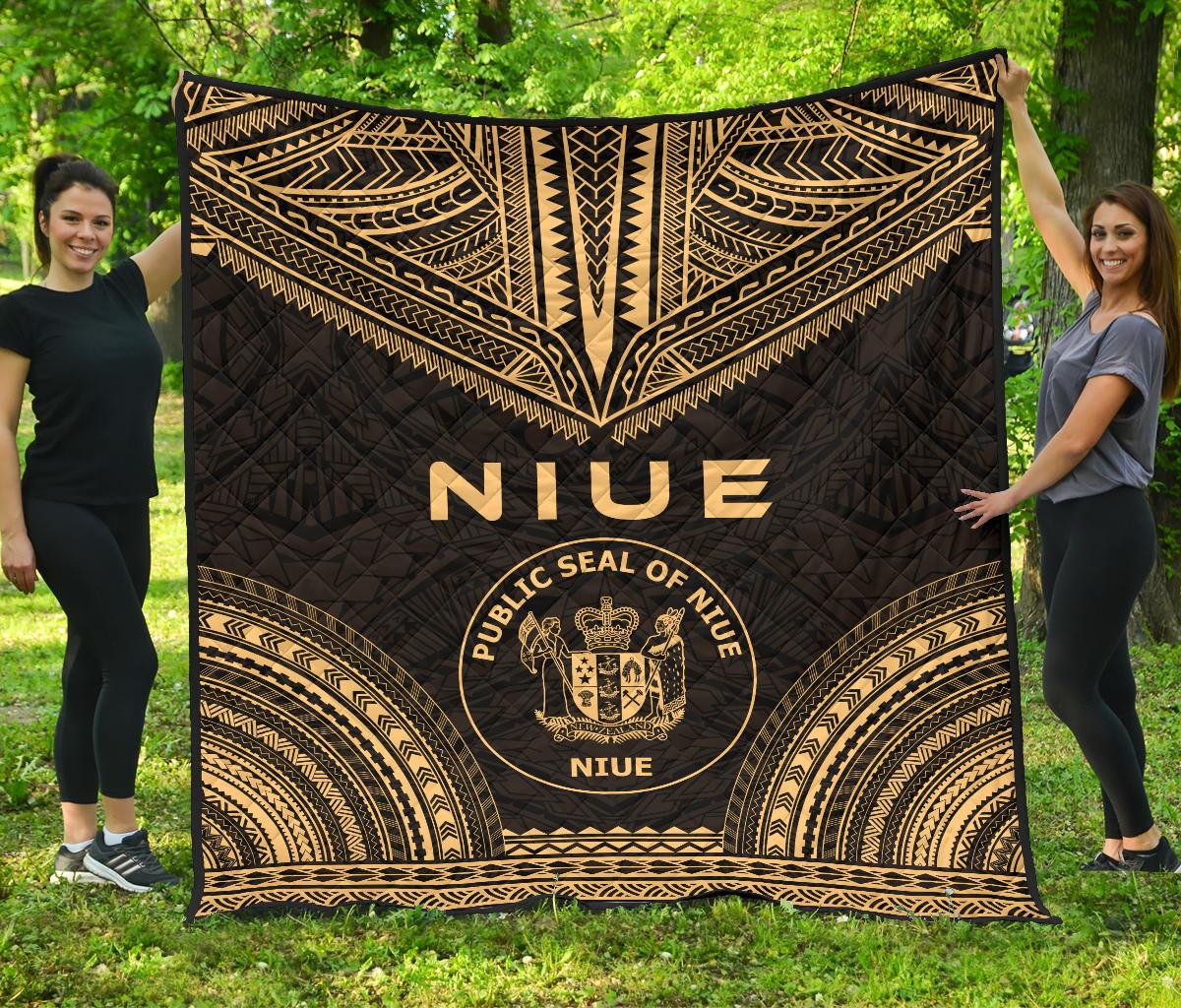 Niue Premium Quilt - Niue Seal Polynesian Chief Gold Version Gold - Polynesian Pride