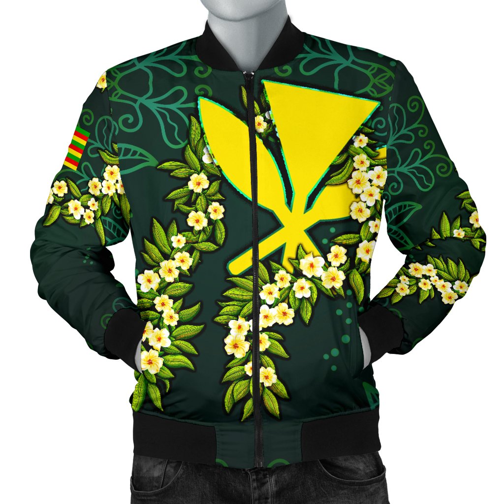 Polynesian Hawaii Men Bomber Jacket - Ti Leaf Lei Turtle Green - Polynesian Pride
