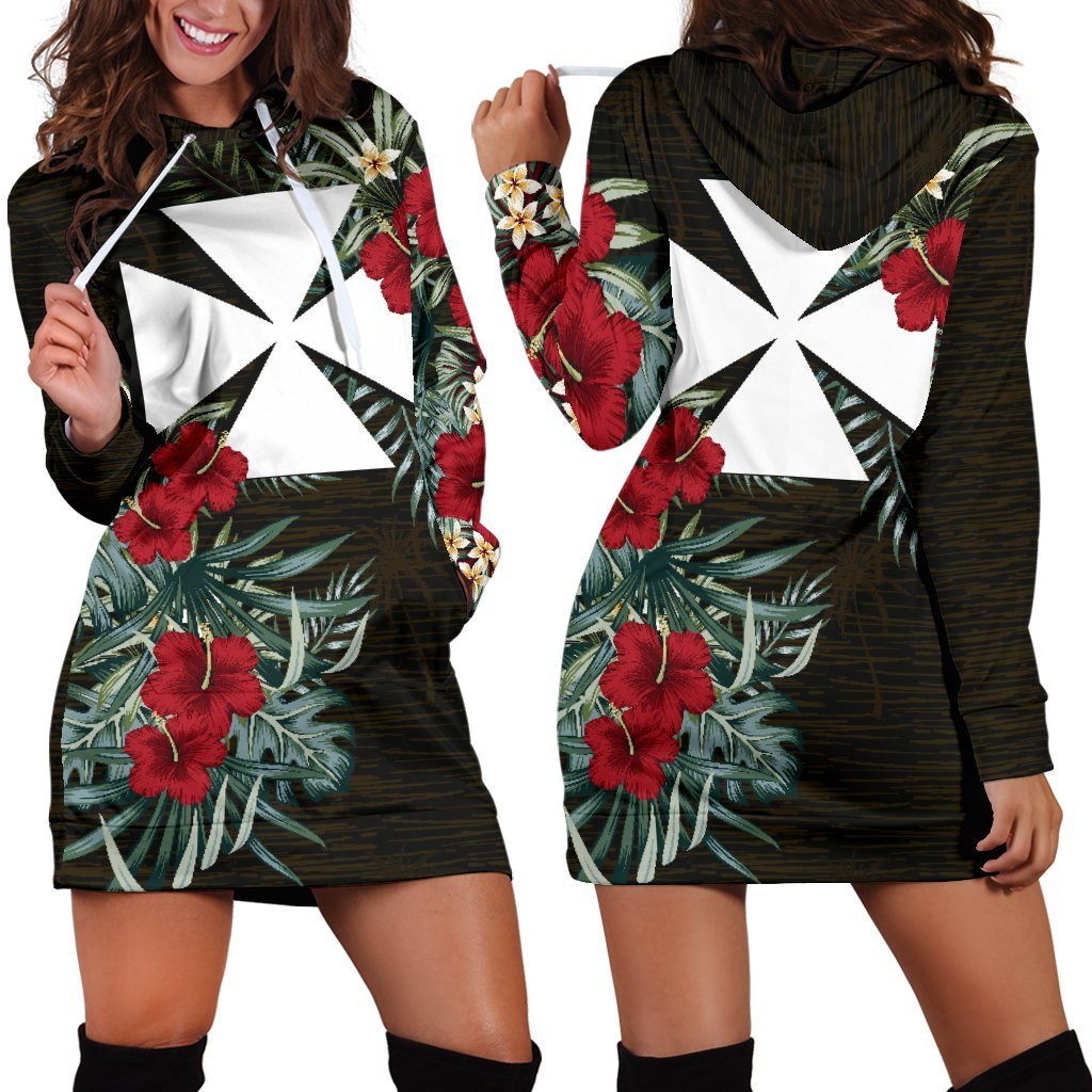 Wallis and Futuna Hoodie Dress - Wallis and Futuna Coat Of Arms Hibiscus Black - Polynesian Pride