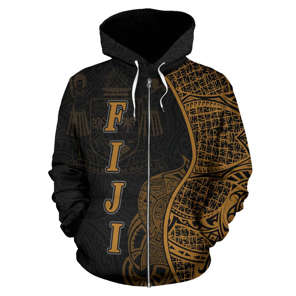 Fiji Polynesian Zip up Hoodie Coconut Tree Gold - Polynesian Pride