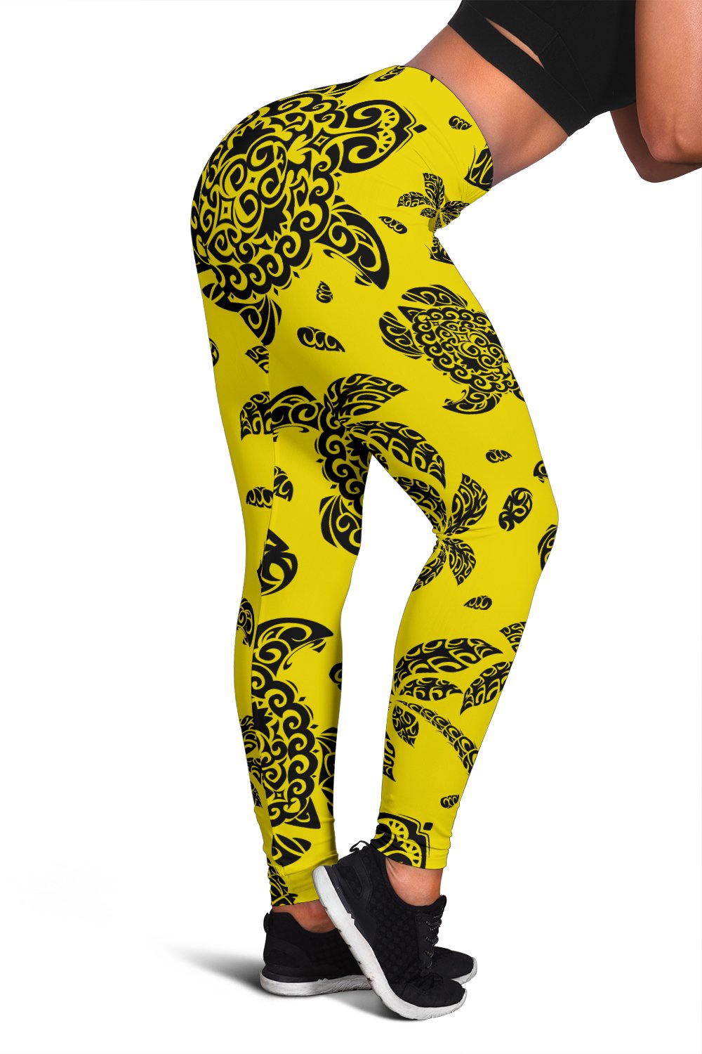 Polynesian Turtle Palm And Sea Pebbles Yellow Hawaii Women's Legging AH Yellow - Polynesian Pride