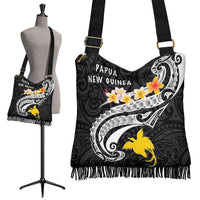 Papua New Guinea Crossbody Boho Handbag - PNG Seal Polynesian Patterns Plumeria (Black) - Polynesian Pride