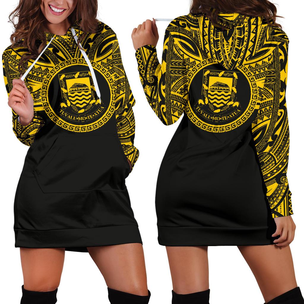 Tuvalu Women Hoodie Dress - Tuvalu Coat Of Arms Polynesian Gold Black Gold - Polynesian Pride