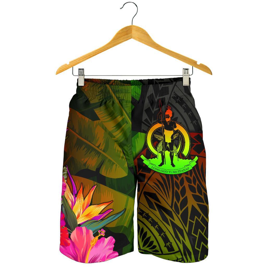 Vanuatu Polynesian Men's Shorts - Hibiscus and Banana Leaves - Polynesian Pride